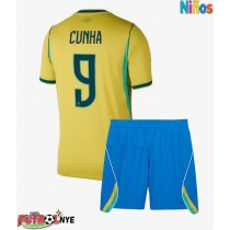 Camiseta Brasil Matheus Cunha #9 Primera Equipación para niños Mundial 2026 manga corta (+ pantalones cortos)